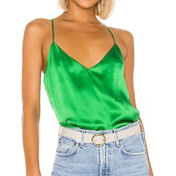 NWT L'AGENCE Kylee Racerback Silk Tank Top Blouse Size Medium Green - Picture 3 of 9